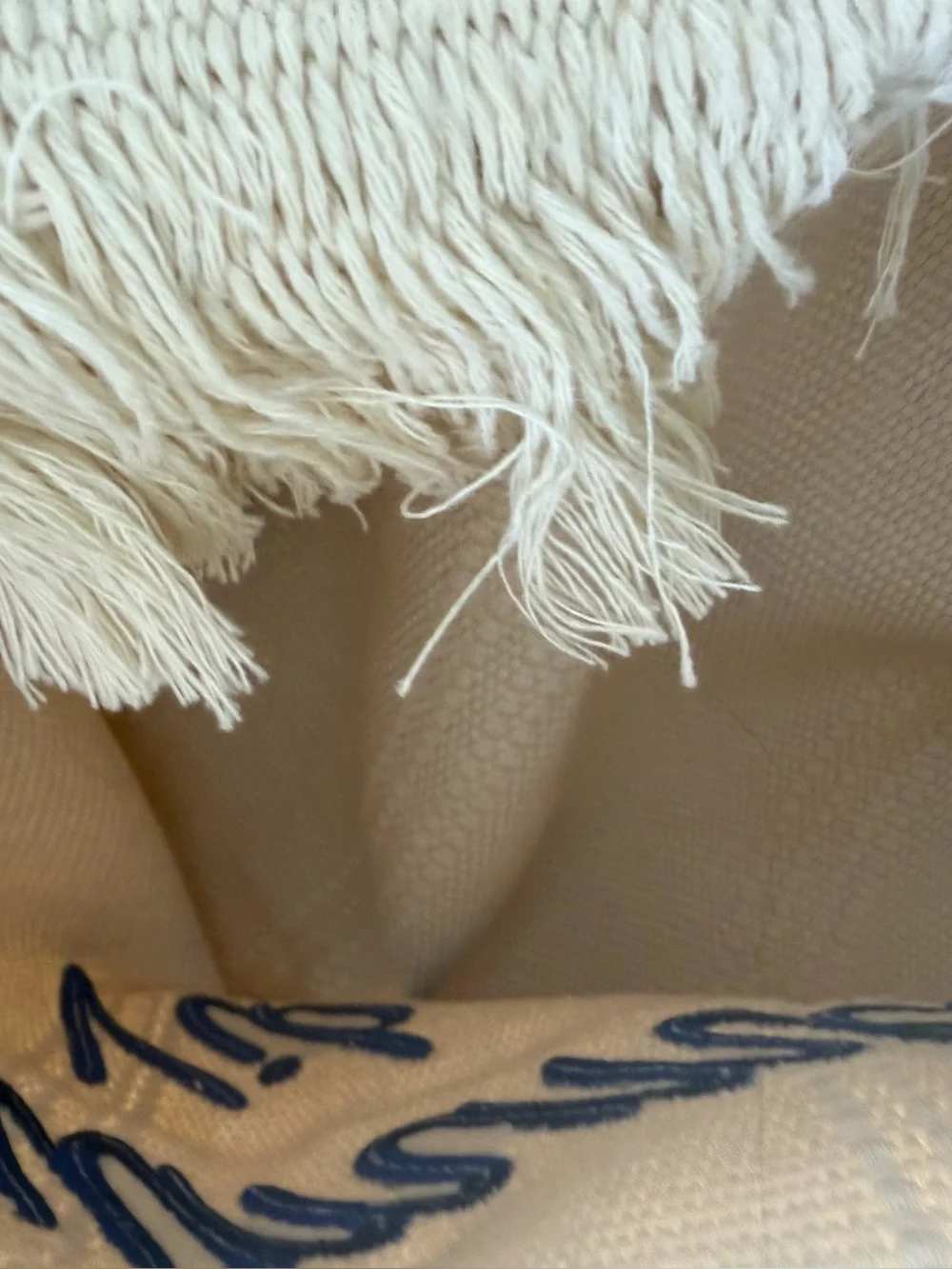 Summer Vibes Canvas Tote Bag with Leather Handles - Cream & Blue
